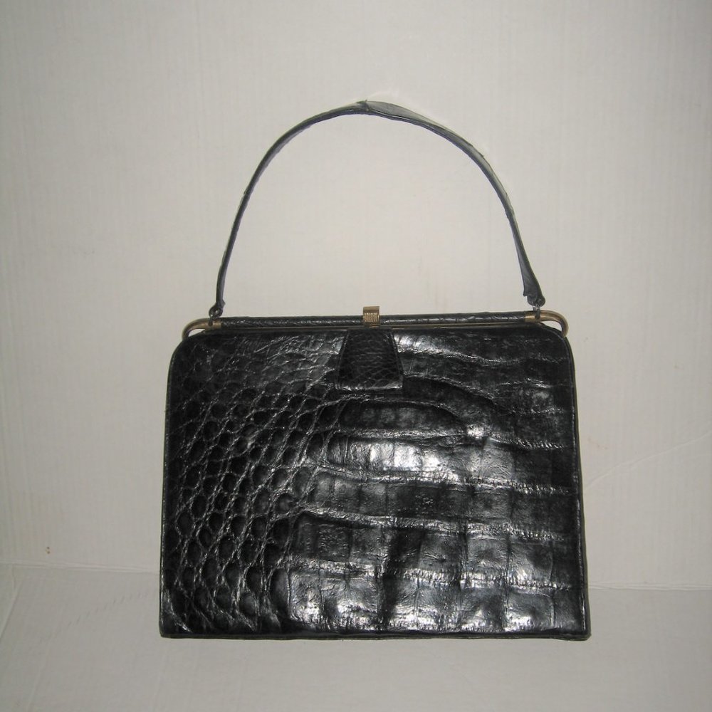 ❤️ PAOLO DEL LUNGO TOP HANDLE BAG PURSE Black Crocodile